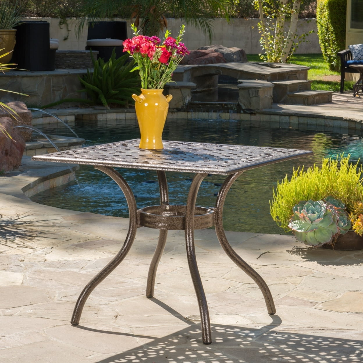 Phoenix Hammered Bronze Square Cast Aluminum Patio Table