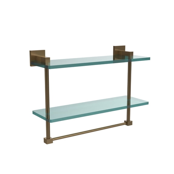 Montero 16'' Two Tiered Glass Shelf with Towel Bar in Polished Nickel