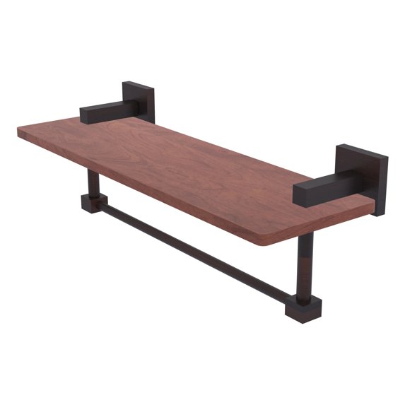 Montero Collection 16 Inch Solid IPE Ironwood Shelf with Integrated Towel Bar