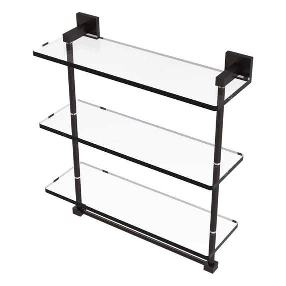 Montero Collection 16 Inch Triple Tiered Glass Shelf with integrated towel bar