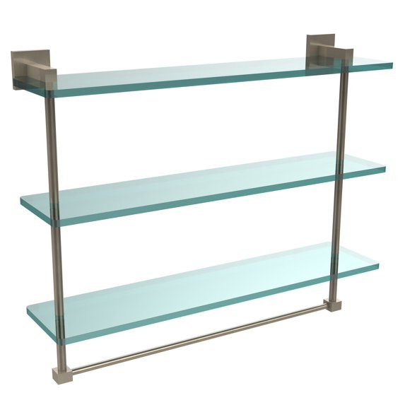 Montero Collection 22 Inch Triple Tiered Glass Shelf with integrated towel bar