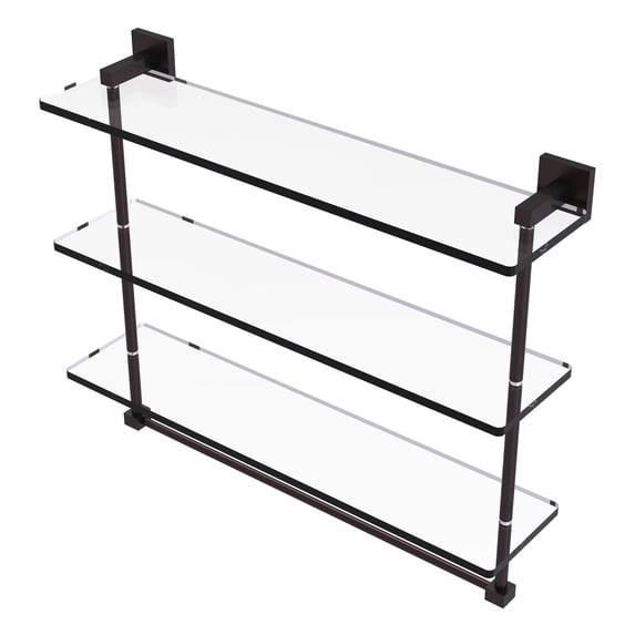 Montero Collection 22 Inch Triple Tiered Glass Shelf with integrated towel bar