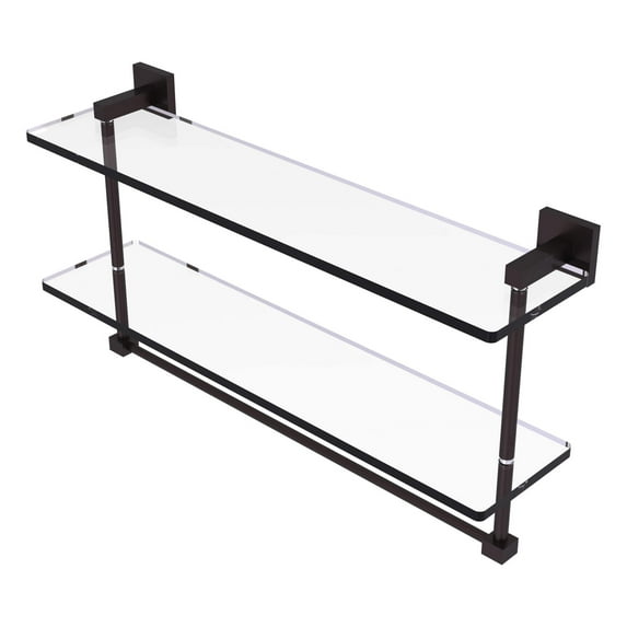 Montero Collection 22 Inch Two Tiered Glass Shelf with Integrated Towel Bar
