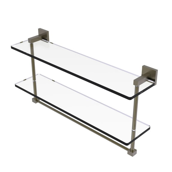 Montero Collection 22 Inch Two Tiered Glass Shelf with Integrated Towel Bar