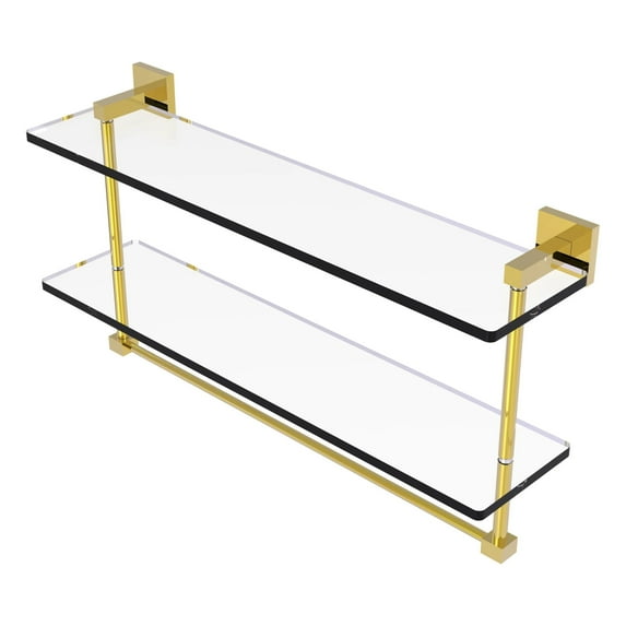 Montero Collection 22 Inch Two Tiered Glass Shelf with Integrated Towel Bar