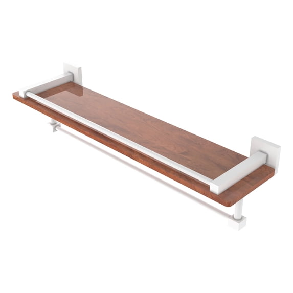 Montero Collection IPE Ironwood Shelf with Gallery Rail and Towel Bar - Matte White / 22 Inch