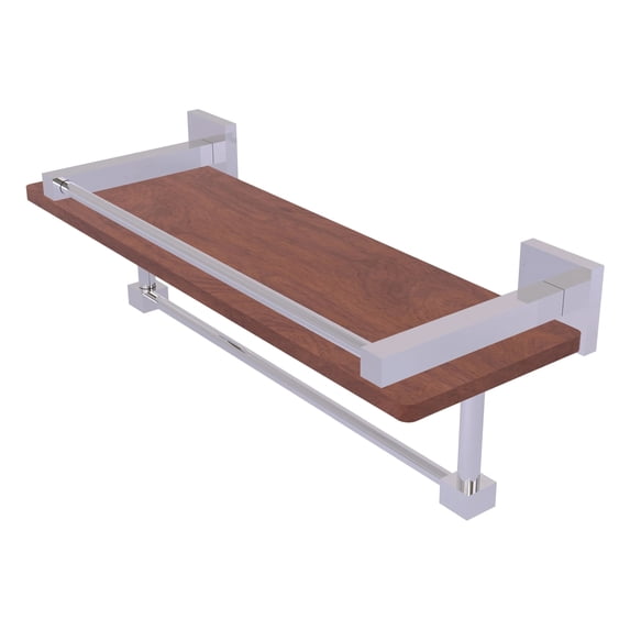 Montero Collection IPE Ironwood Shelf with Gallery Rail and Towel Bar - Polished Chrome / 16 Inch