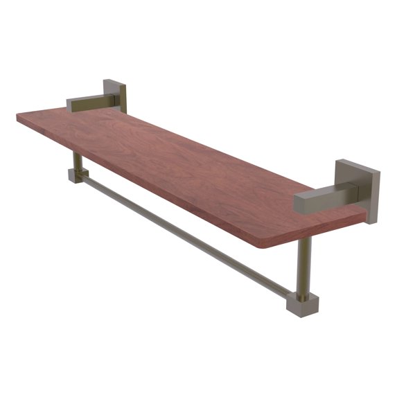Montero Collection Solid IPE Ironwood Shelf with Integrated Towel Bar - Antique Brass / 22 Inch