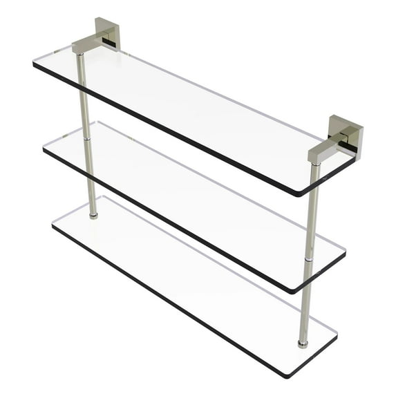 Montero Collection Triple Tiered Glass Shelf - Polished Nickel / 22 Inch