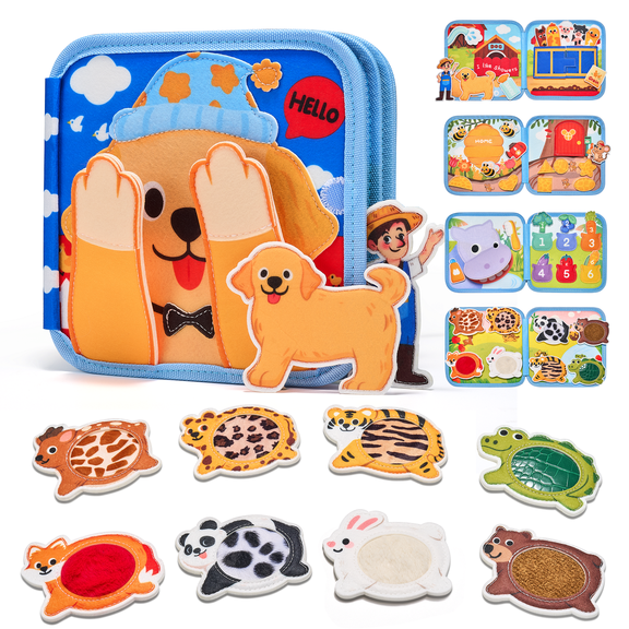 Montessori Baby Toddler Toys for 1 to 3 Year Old, Felt Puppy Quiet Book & Sensory Busy Board, Screen-Free Travel Learning Toy, Gift for Boys & Girls