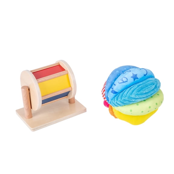 Montessori Baby Toys Play Kit with Spinning Drum and Rainbow Fabric Ball for 6 to 12 Months