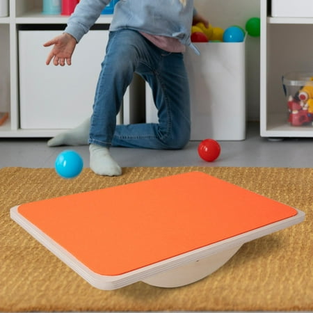 Montessori Balance Board Rocker Board, Exercise Sensory Training, Nonslip, Curvy Swing Stability Wood Balancing for Workout, Kids, Outdoor Orange