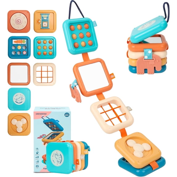 Montessori Busy Board for 1 Year Old, Toddlers Travel Toys for Ages 1–3, Sensory Activity Board for Airplane and Car, Baby Gifts for Boys Girls, Easter Basket & Stocking Stuffers