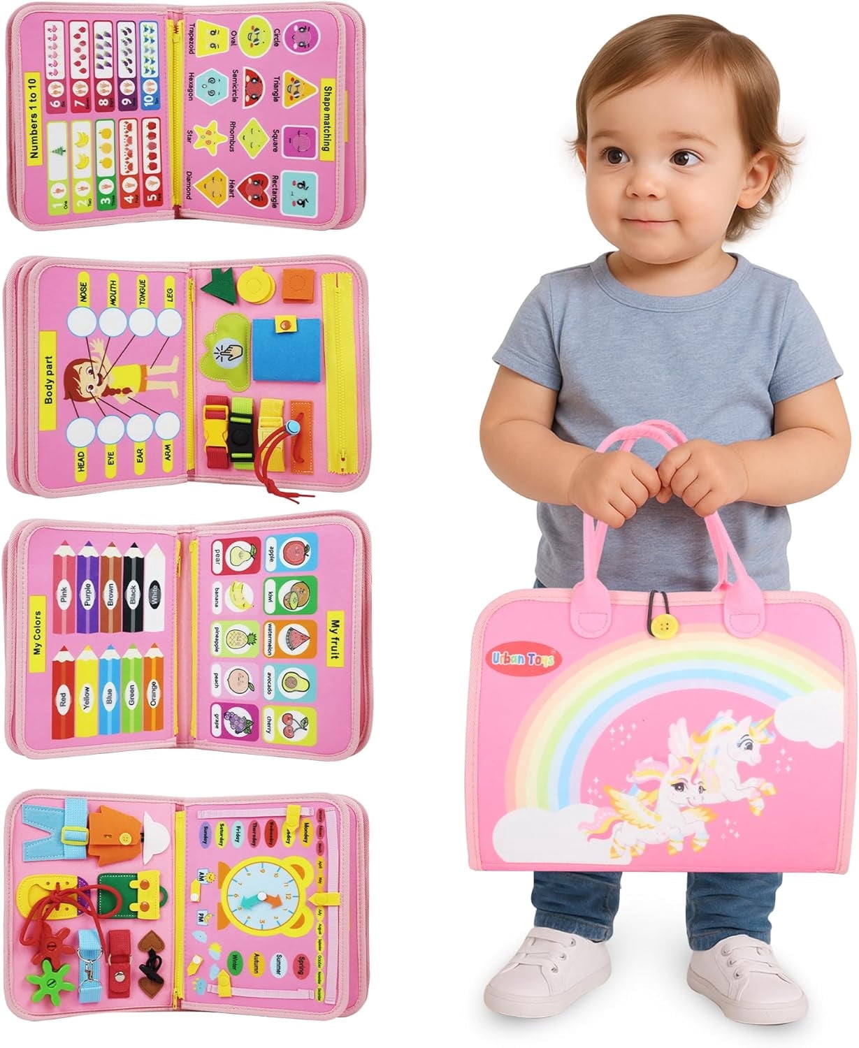 Montessori Busy Board - Ideal Busy Book Toddler Toys & Gifts for Boys & Girls, Toddler Travel Essential for Airplane & Car, Sensory Toys, Great for Baby Gifts for Boys