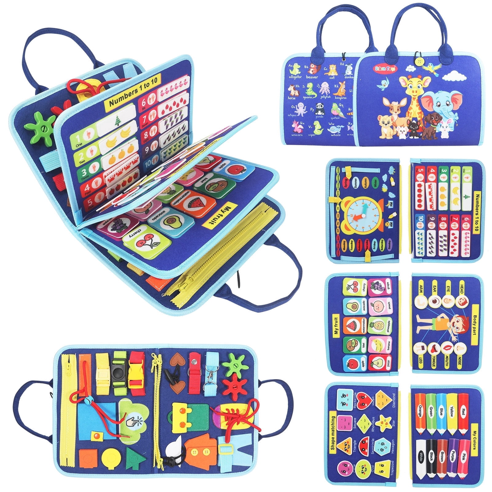 Montessori Busy Board - Ideal Busy Book Toddler Toys & Gifts for Boys & Girls, Toddler Travel Essential for Airplane & Car, Sensory Toys, Great for Baby Gifts for Boys