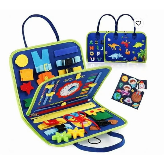 Montessori Busy Board,Montessori Play Board Busy Book for Long Car Rides and Summer Trips Boys Girls (Blue)