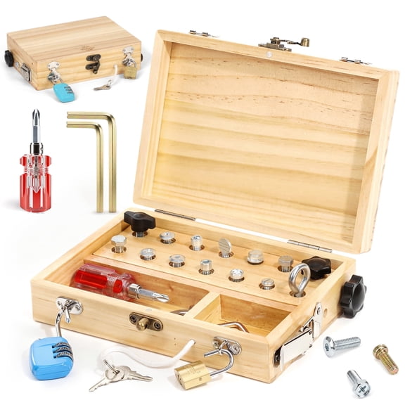 Screwdriver Set for Kids, Montessori Toys for 3 Year Old, Wooden Busy Board with Locks and Keys, Wooden Kids Tool Set, Educational Learning Toys for 3 4 5 Year Old Boys Girls