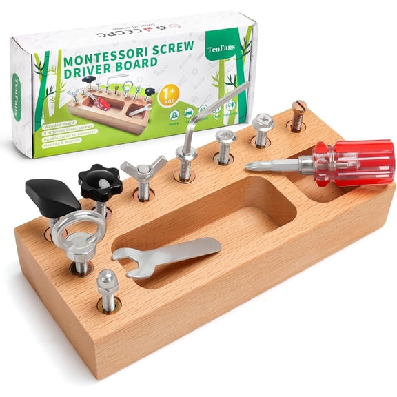 Montessori Busy Board for Toddlers 3-5 Years, Wooden Screwdriver Activity Board, Fine Motor Skills & Sensory Development Toy, Preschool Learning & Travel