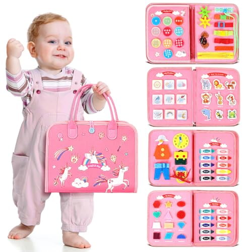 Montessori Busy Board Toys for One Year Old Girl Birthday Gifts,Educational Preschool Learning Activities Sensory Travel Toys for 1 2 3 Year Old,for Toddlers 1-3