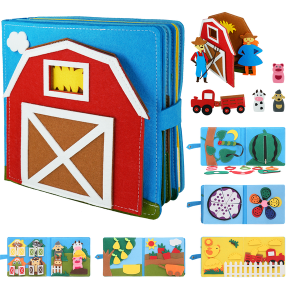 Montessori Busy Book Busy Board Toddlers Felt Quiet Book 3D Activities Cloth Story Book My Preschool Learning Education Toys for Baby Boys Girls  3 4 5 6 Years Old Farm Barn Autism Sensory Gifts