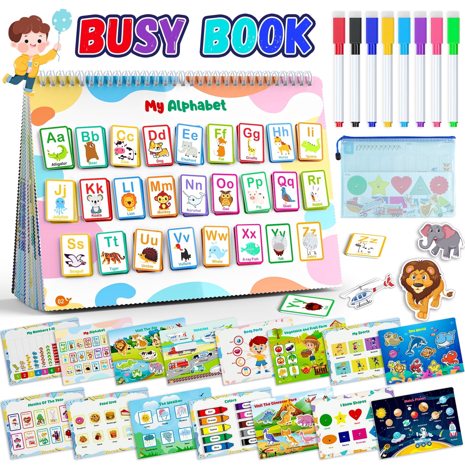 Busy Book for Toddlers 1-3, Montessori Preschool Learning Activities Busy Board, Educational Sensory Travel Toys, Gifts for Kids Girls Boys Ages 2-4