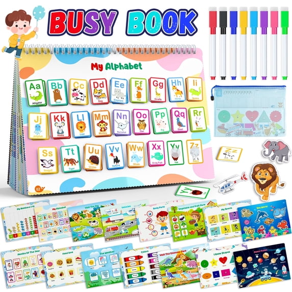 Busy Book for Toddlers 1-3, Montessori Preschool Learning Activities Busy Board, Educational Sensory Travel Toys, Gifts for Kids Girls Boys Ages 2-4
