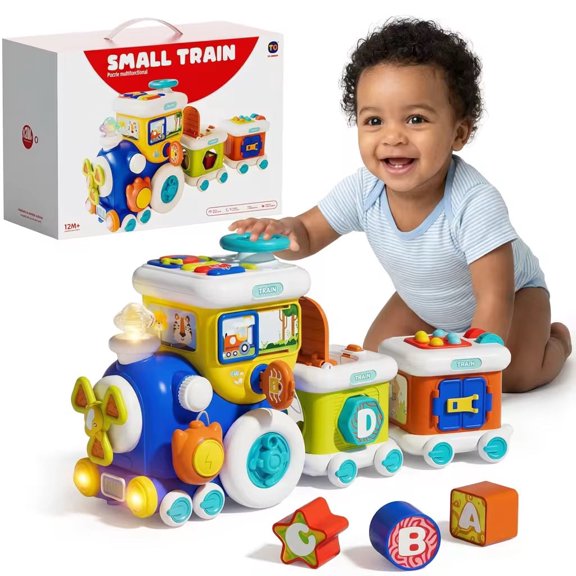 Montessori Educational Musical Train Toy with Alphabet Sorting Blocks, Light and Sound Puzzle for Toddlers 1-3