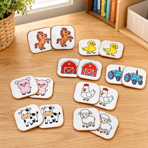 Montessori Farm Animal Matching Game Gift for Toddlers 1-3, 16 Felt Learning Boards Educational Memory Game, Toddler Toys 1-3 Preschool Birthday Present