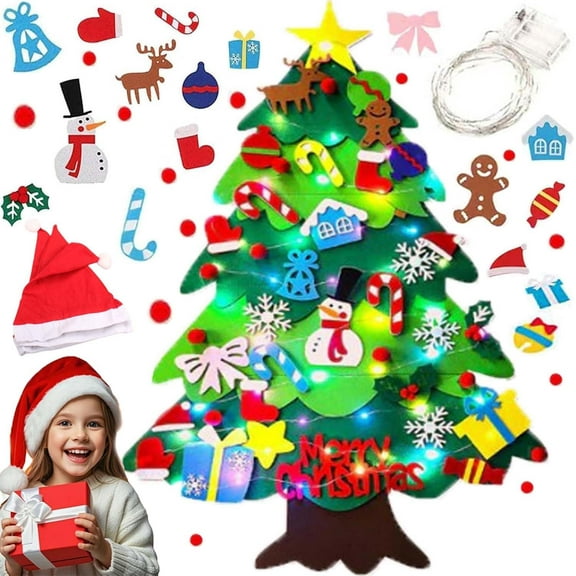 Montessori Felt Christmas Tree for Toddlers, Montessori Christmas Tree Felt with Lights, Ideal DIY Felt Christmas Tree Set