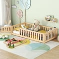 thumbnail image 1 of Montessori Floor Bed, Twin Size Bed Floor Bed with Safety Guardrails and Door, Solid Wood Bed Frame for Girls Boys Teens, 1 of 7