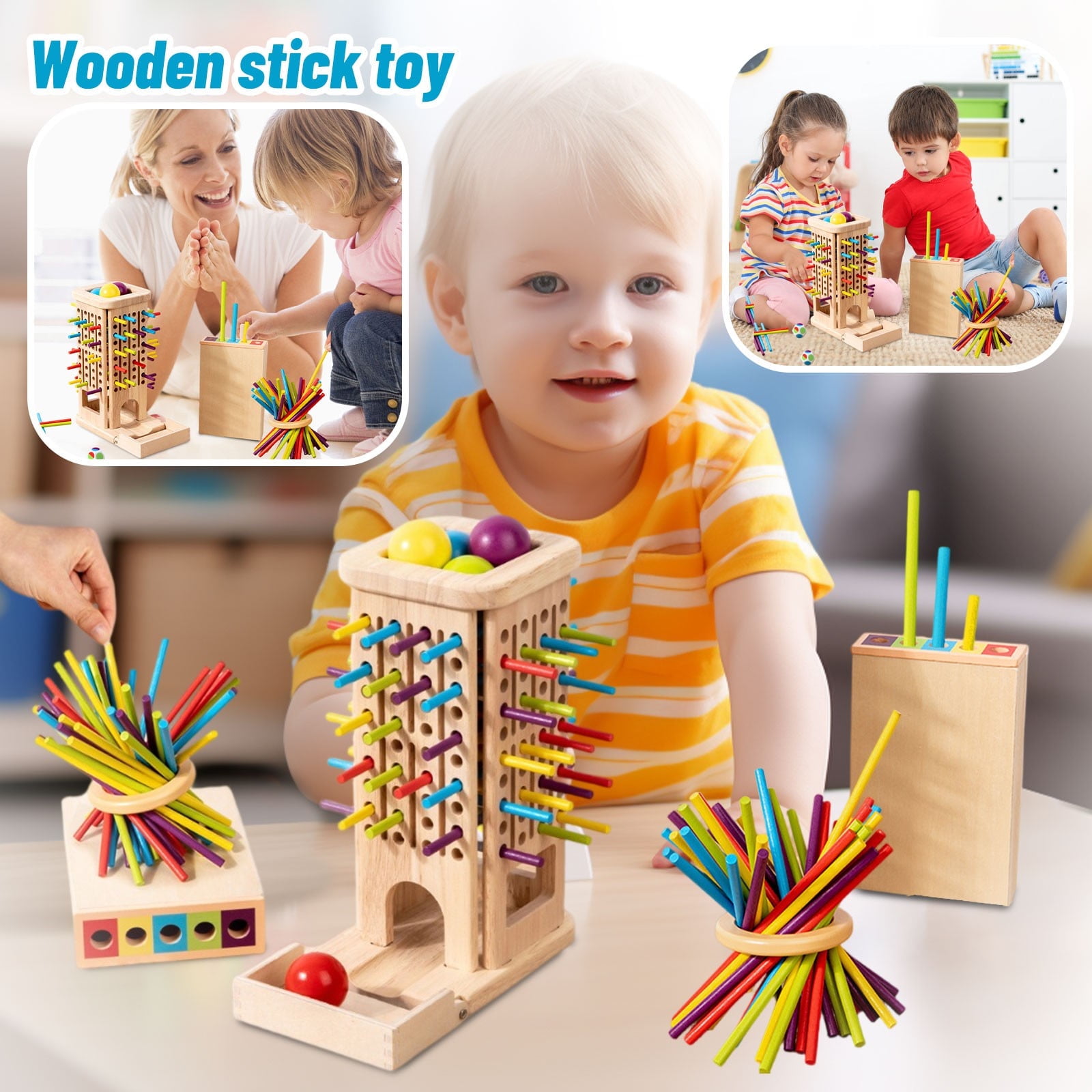 Montessori Game Wooden Board Game 40 Colorful Wooden Sticks Dice Game