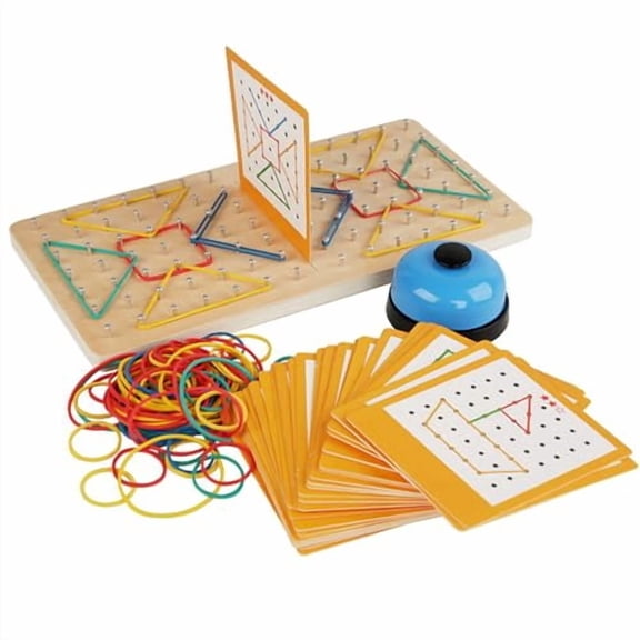 Montessori Geoboard with Rubber Bands | 2-Player Educational Board Game for Kids Ages 3-8 | STEM Math Manipulatives & Fine Motor Skills Toys | Sensory Learning Activity for Preschool, Kindergarten