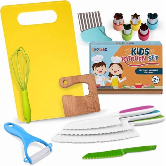 Montessori Kitchen Tools,14Pcs Toddler Knife Set Knife Set for Real Cooking-Youth Kitchen Tools Set Include Toddler Knives Cutting Boards Sandwich Cutters Peeler for Toddler Birthday Gifts