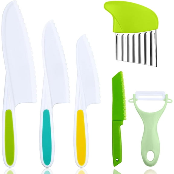 Montessori Kitchen Tools,6 Pcs Kids Safe Knife Set Include Children's Plastic Knife,Flat Knife,Plastic Peeler,Potato Slicer for Kitchen Cooking Plastic Children's Cooking Friendly