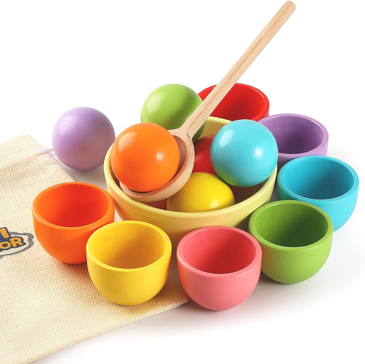 Montessori Larger Ball in Cup Color Sorting Toy for Toddlers Rainbow