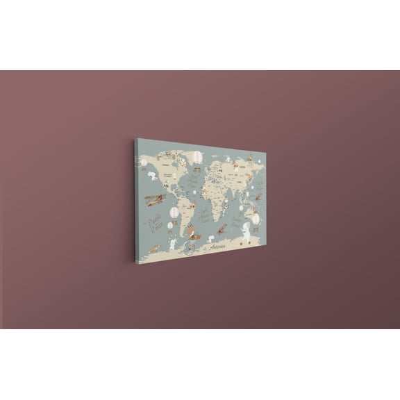 Montessori Learning Kids Room Safari Animals World Map Educational Nursery Art, Unframed Poster