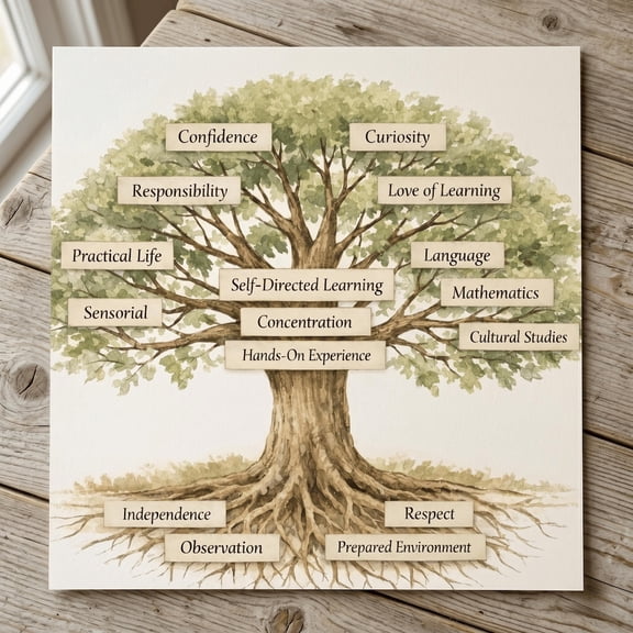 Montessori Learning Tree Wall Art Print, Unframed Paper Poster 8x10in