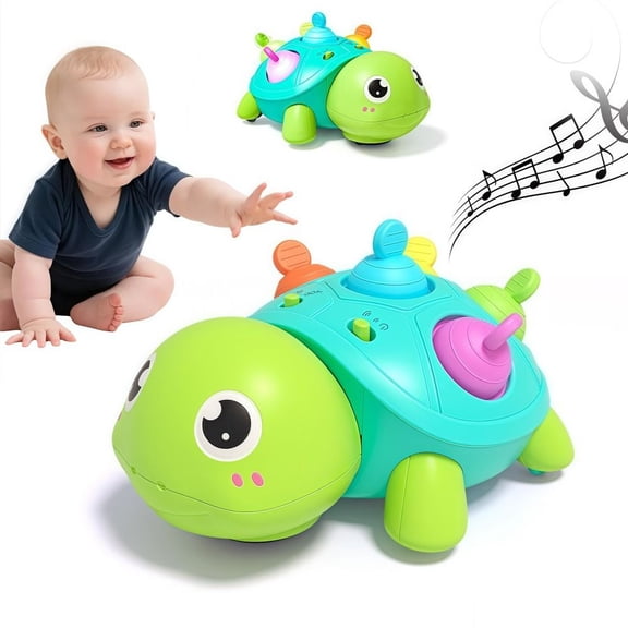 Montessori Musical Crawling Turtle Baby Toy - Light Up Sensory Learning Toy with Soothing Sounds, Developmental Tummy Time Toy for Infants Toddlers 6-18 Months