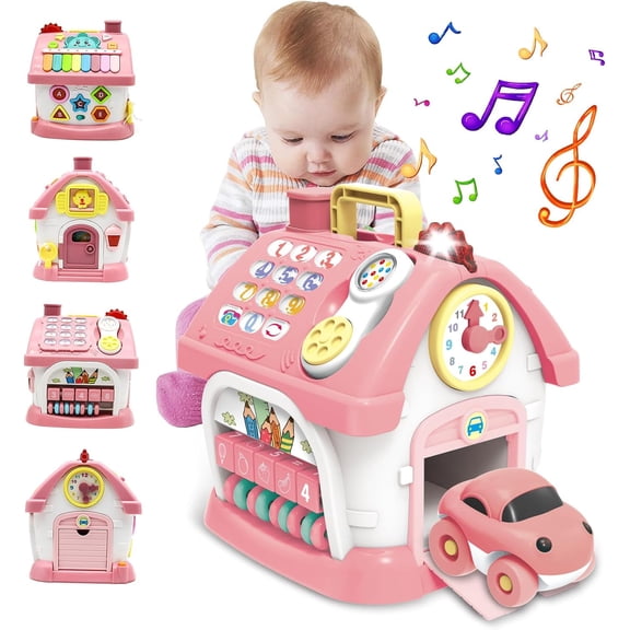 Montessori Musical Learning House for 1-3 Year Olds - 8-in-1 Educational Toy with Lights & Sounds, Pink Hexagonal Playhouse for Toddlers, Ideal 1st Birthday Gift for Boys and Girls