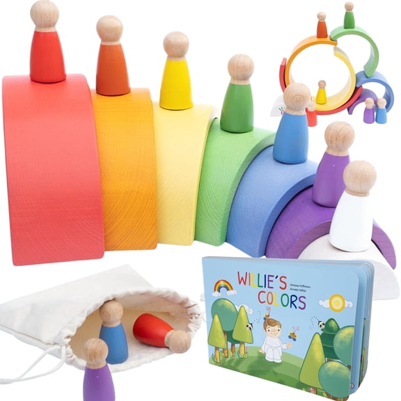 Extasticks Willie's Rainbow World Wooden Arches And Peg Dolls Set With Book