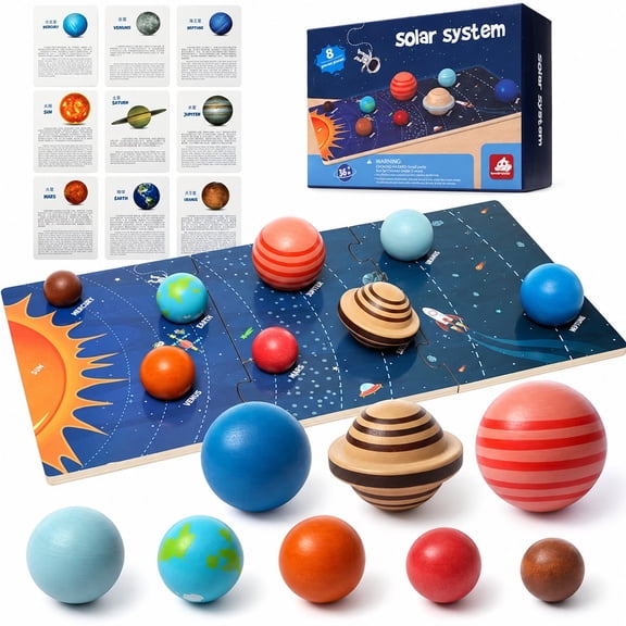 Montessori Planet Toys for 3 Year Old, Wooden Planets for Kids Solar System Toys, Educational Learning Preschool Toys