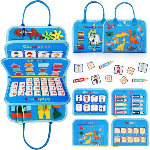 Montessori Sensory Activity Binder – Busy Book with Fishing Game & Finger Puppets – Travel Essential Quiet Book for Airplane Car & Early Learning Skill Development