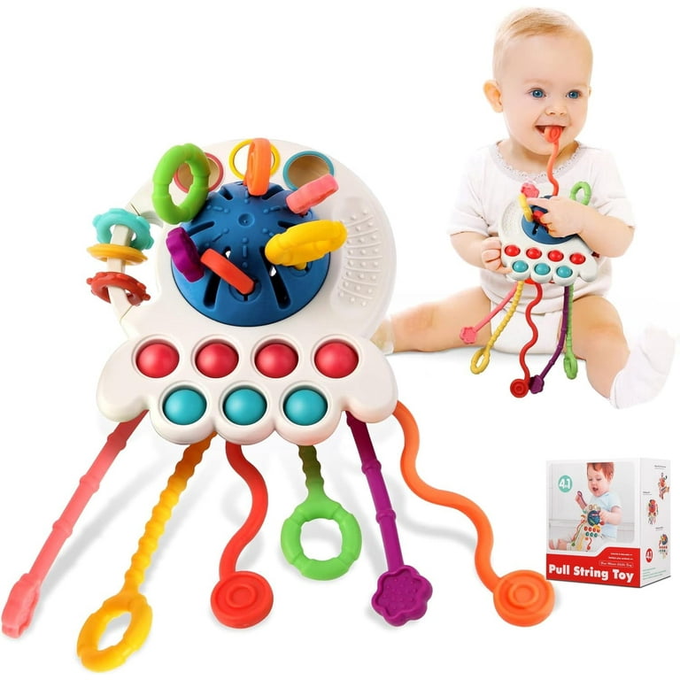 INvench Montessori Sensory Toys, Pull String Teething Toy for 6-12