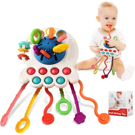 Montessori Sensory Toys for 1 Year Old, Pull String Teething Toys for Baby 6-12 Months