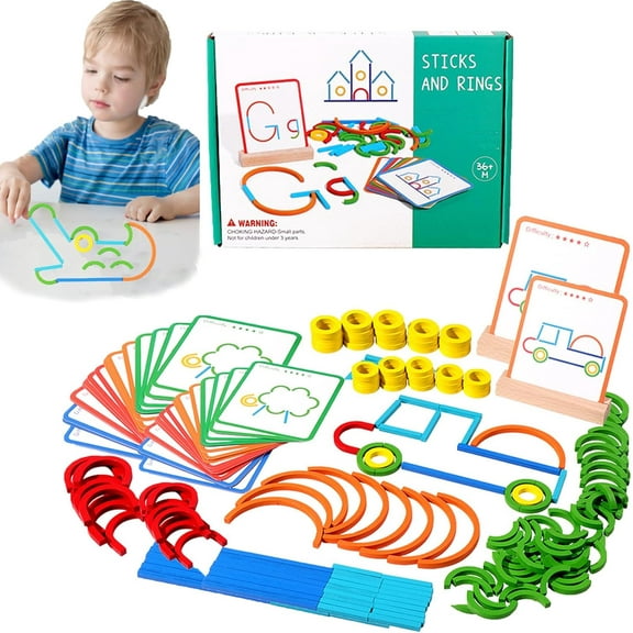 Montessori Smart Sticks, Montessori Smart Sticks for Toddlers, Wooden Sticks and Rings Puzzle Game, Montessori Toys Gift for 3 4 5 Years Old Activity Kids Boy Girl (1 )