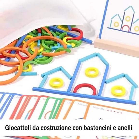 Montessori Smart Sticks,Montessori Sticks,Mosaic Shape Wooden Pattern Blocks Puzzle,120 PCS Wooden Pattern Blocks with 20 Pcs Design Cards,Kindergarten Classic Educational(120pcs/Set)