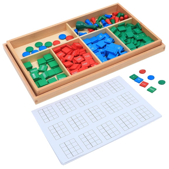 Montessori Stamp Game Wooden Math Material Decimal System Counting Addition Subtraction Multiplication Division Learning Toy