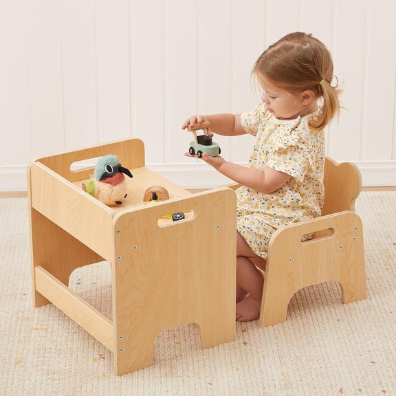 Montessori Table and Chair Set, Activity Wooden Table and Chair, for Eating, Reading, Drawing, Play, Step Stool, Montessori Furniture for