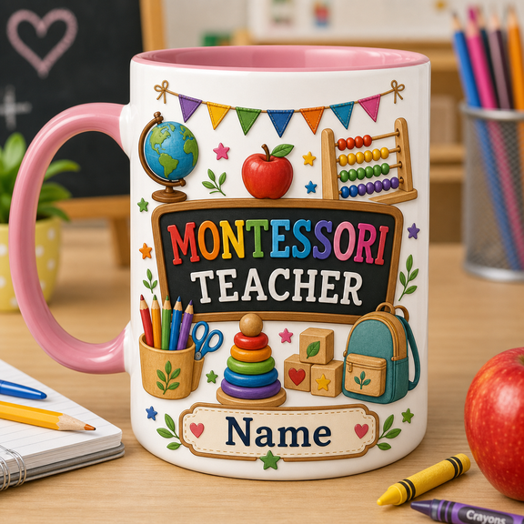 Montessori Teacher Mug Personalized Coffee Cup, Preschool Educator Gift with Name