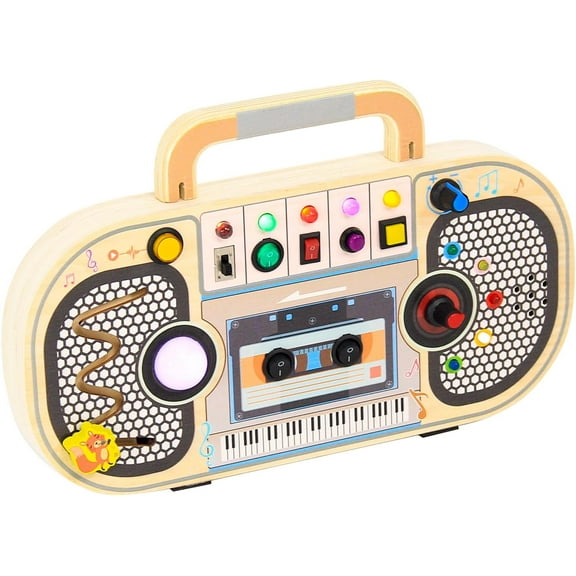 Montessori Toddler Busy Board LED Voice Recorder,Wooden Sensory Toys Light Switch, 5 Music Toggle switches Toy,Ideal Toddler Busy Board with 7 LED Light Montessori Educational Toys for 1 2 3 year Old